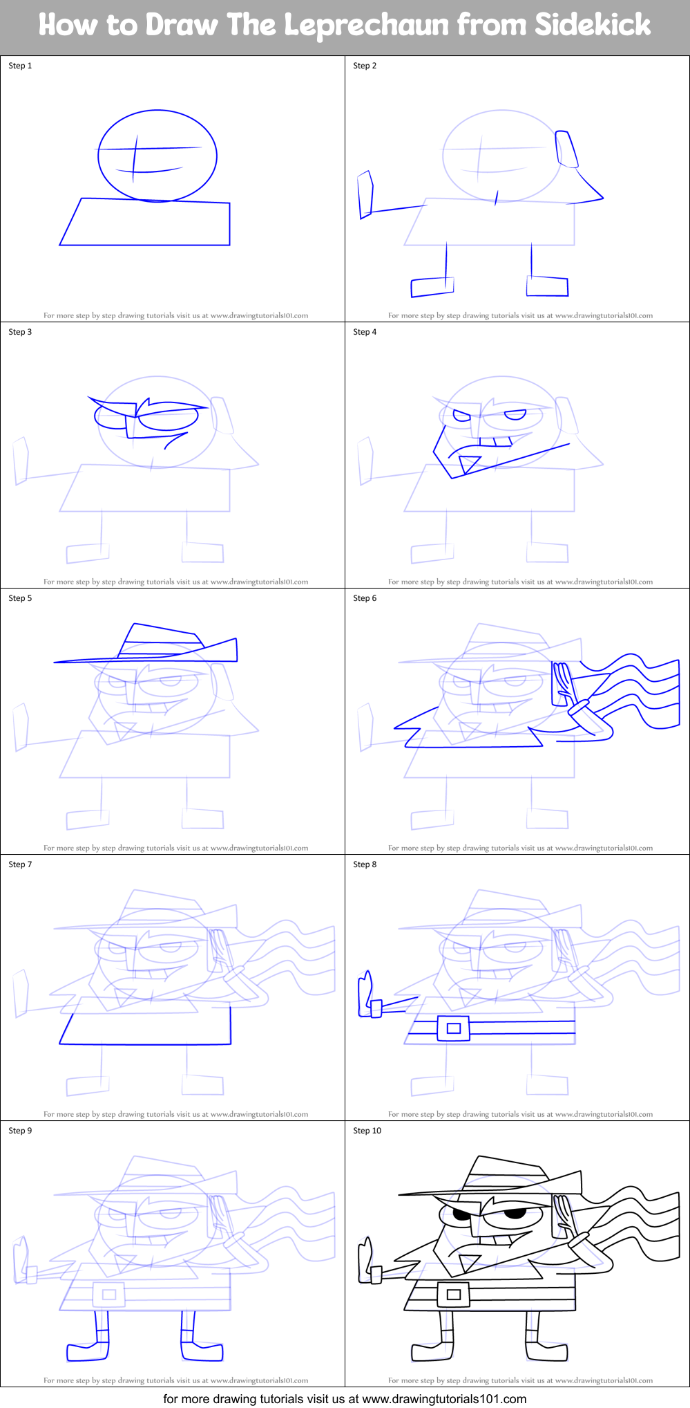 How to Draw The Leprechaun from Sidekick Printable Step by Step