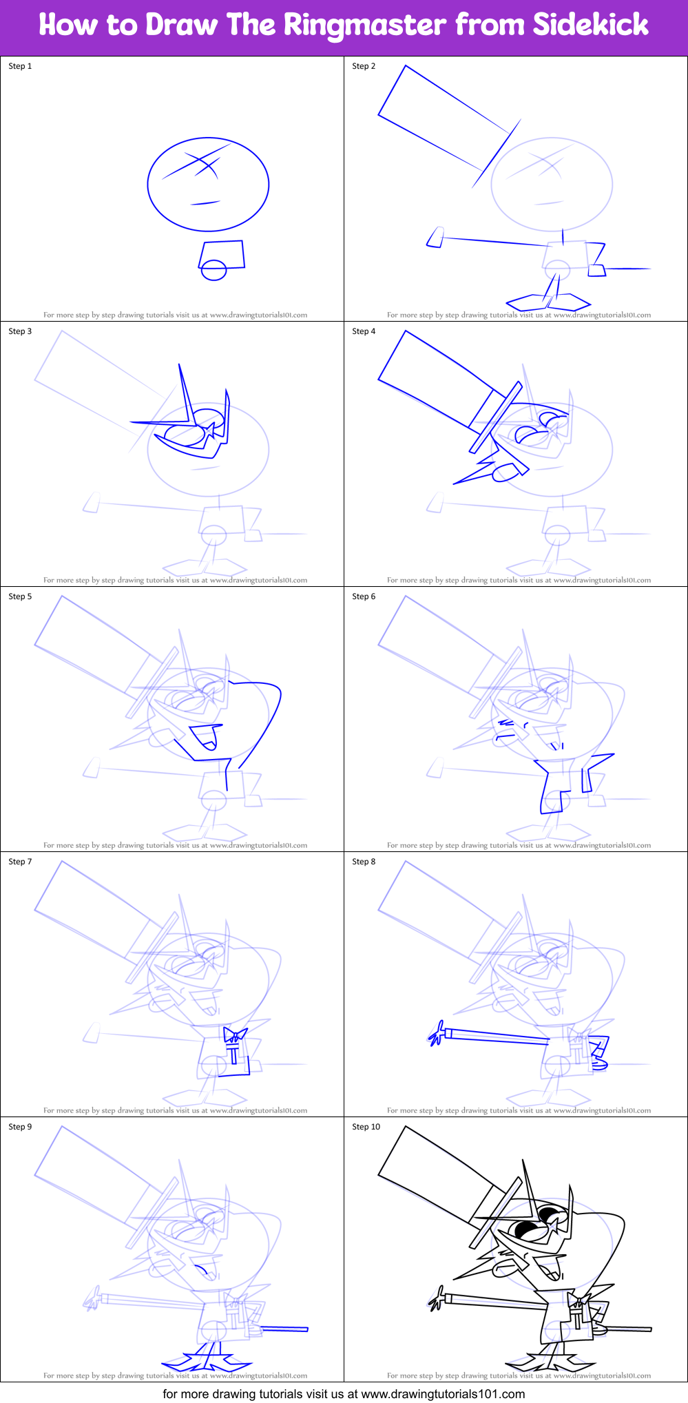How to Draw The Ringmaster from Sidekick Printable Step by Step