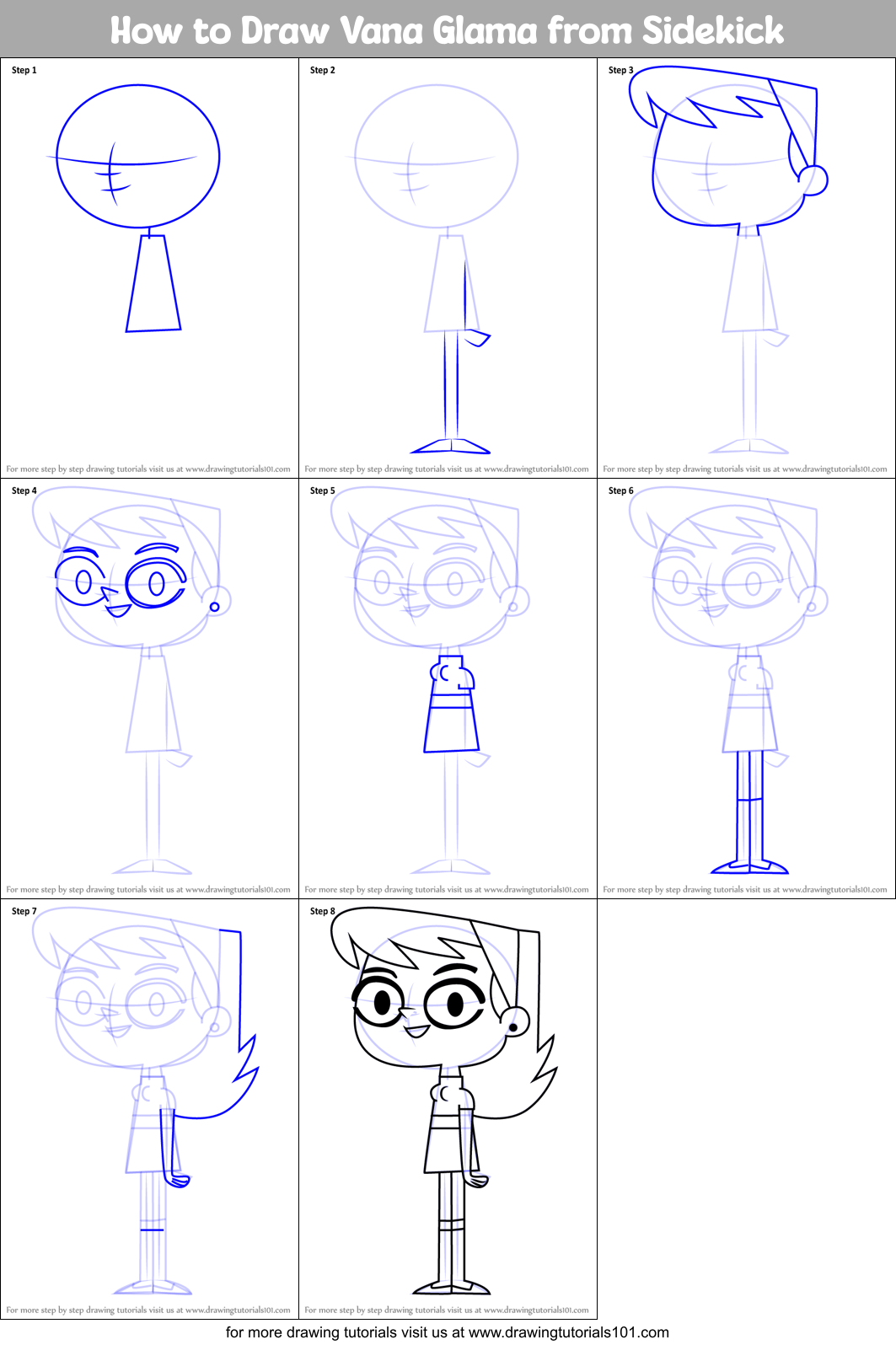 How to Draw Vana Glama from Sidekick Printable Step by Step
