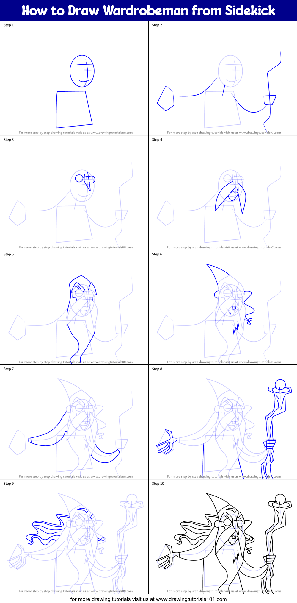 How to Draw Wardrobeman from Sidekick Printable Step by Step