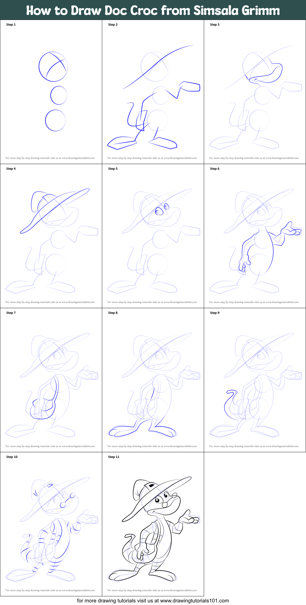 How to Draw Doc Croc from Simsala Grimm Printable Step by Step