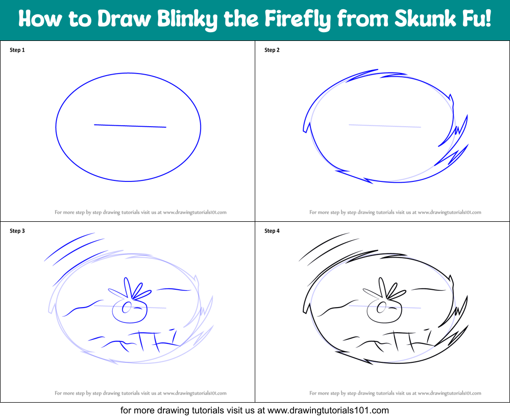 How to Draw Blinky the Firefly from Skunk Fu! Printable Step by Step