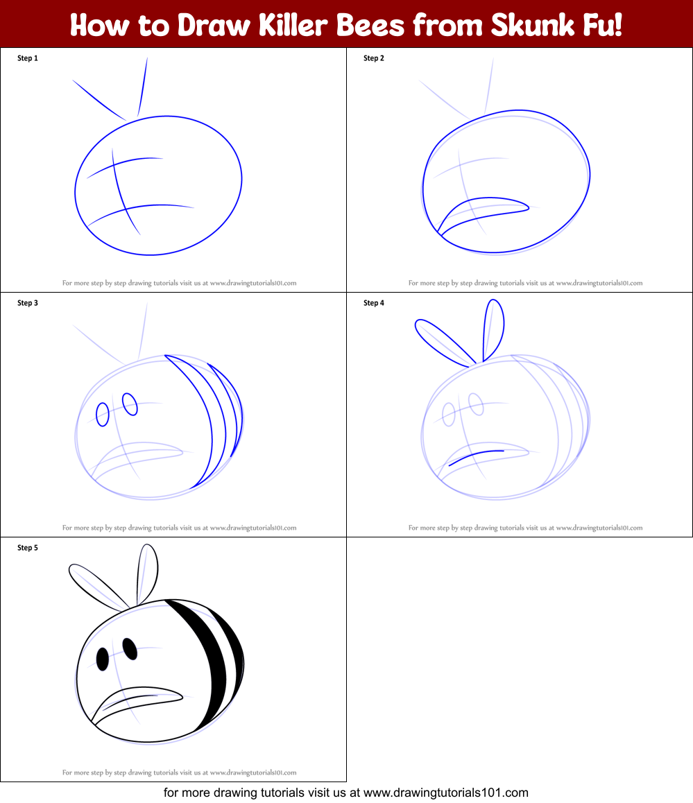 How to Draw Killer Bees from Skunk Fu! Printable Step by Step