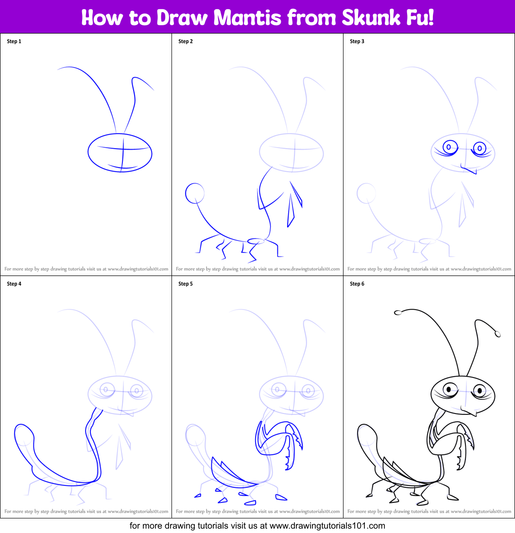 How to Draw Mantis from Skunk Fu! Printable Step by Step