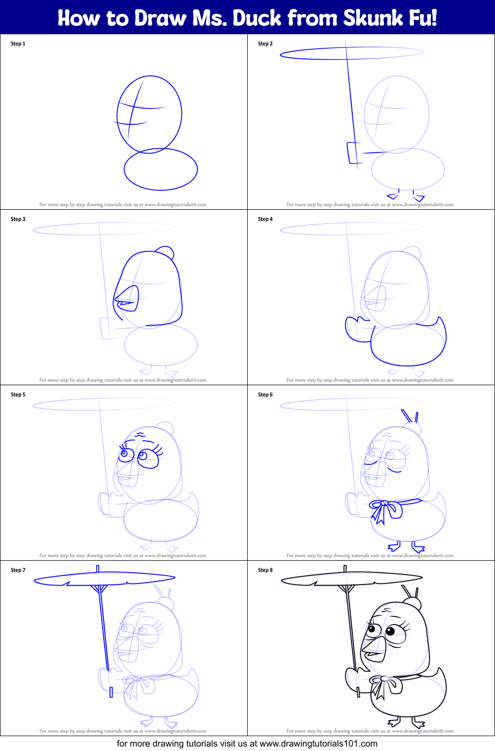 How to Draw Ms. Duck from Skunk Fu! Printable Step by Step