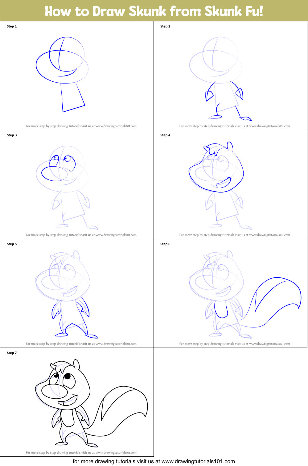 How to Draw Skunk from Skunk Fu! Printable Step by Step