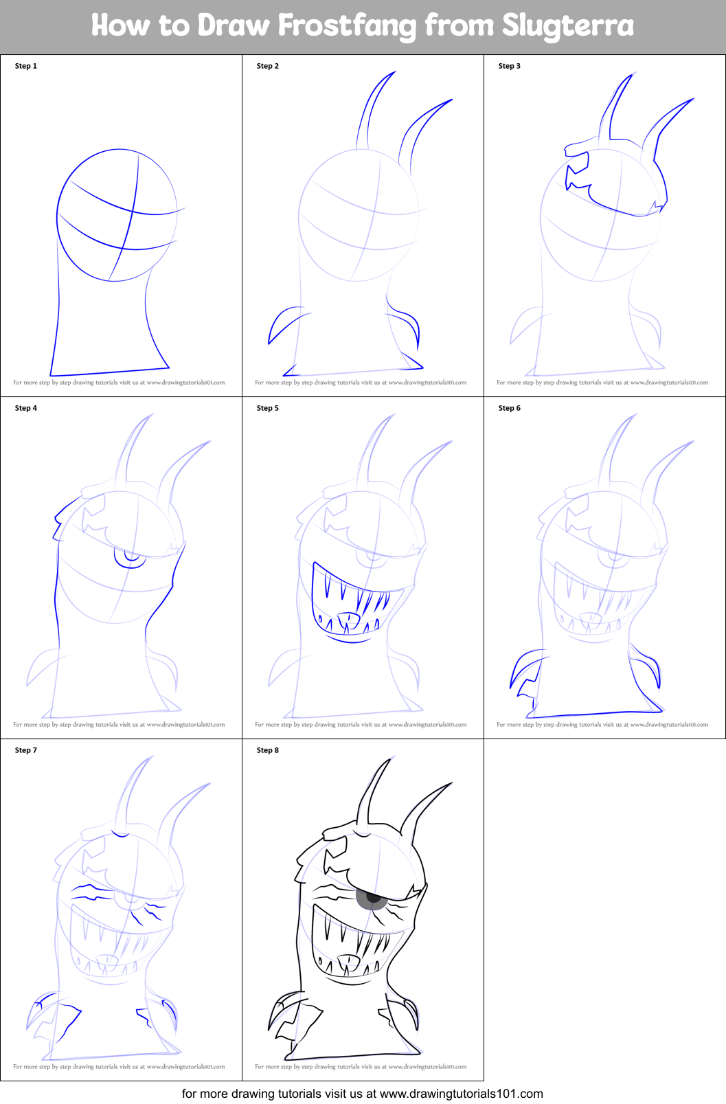 How to Draw Frostfang from Slugterra Printable Step by Step