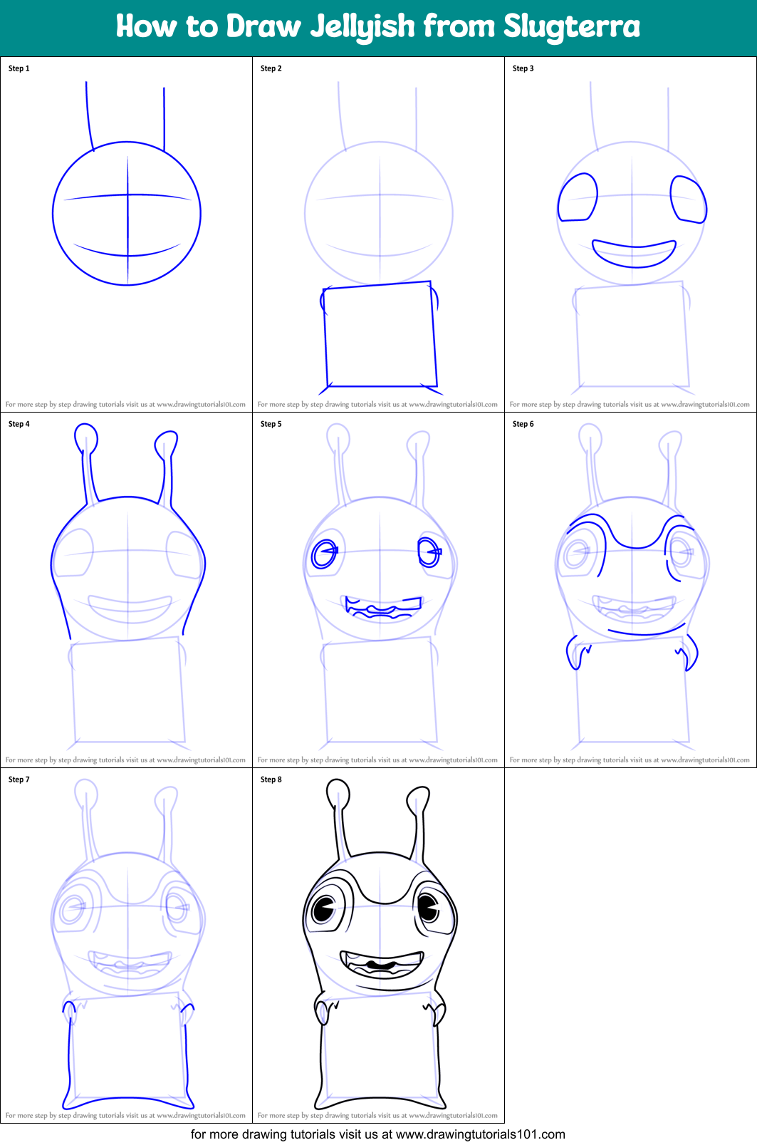 How to Draw Jellyish from Slugterra Printable Step by Step