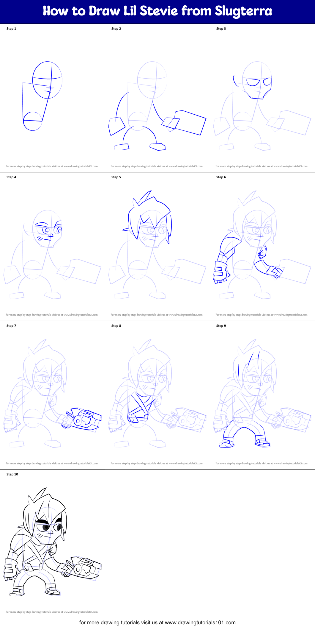 How to Draw Lil Stevie from Slugterra Printable Step by Step