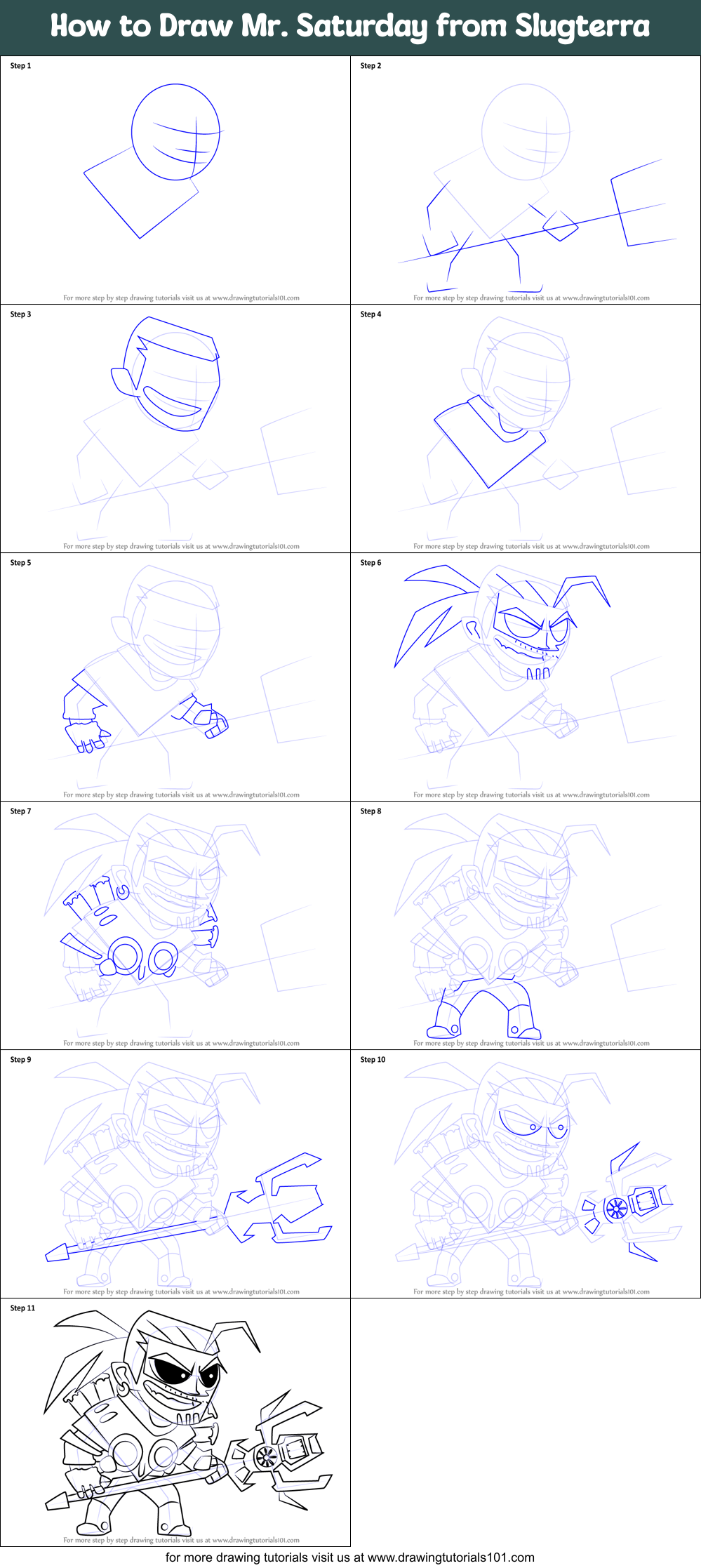 How to Draw Mr. Saturday from Slugterra Printable Step by Step