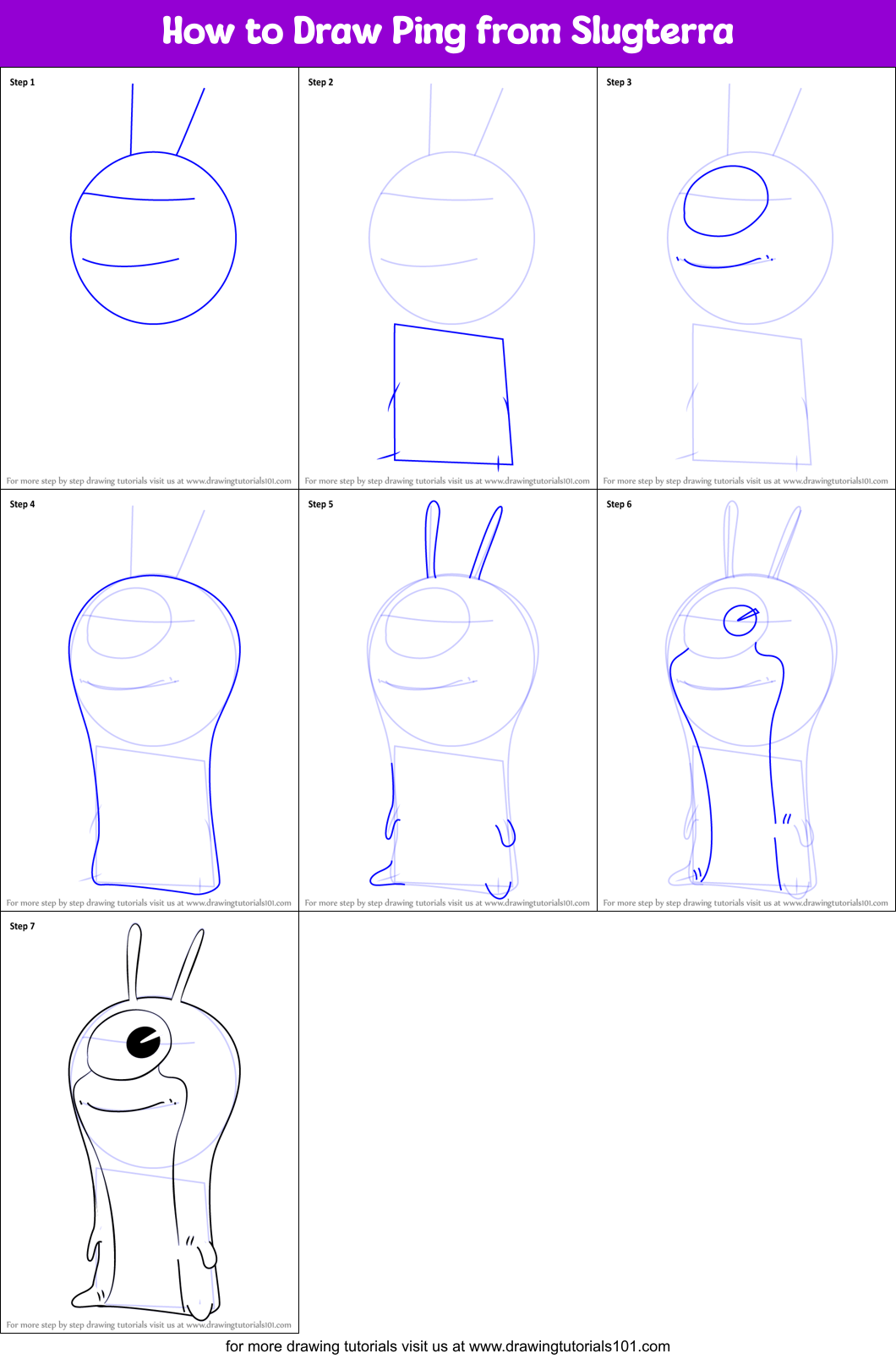 How to Draw Ping from Slugterra Printable Step by Step