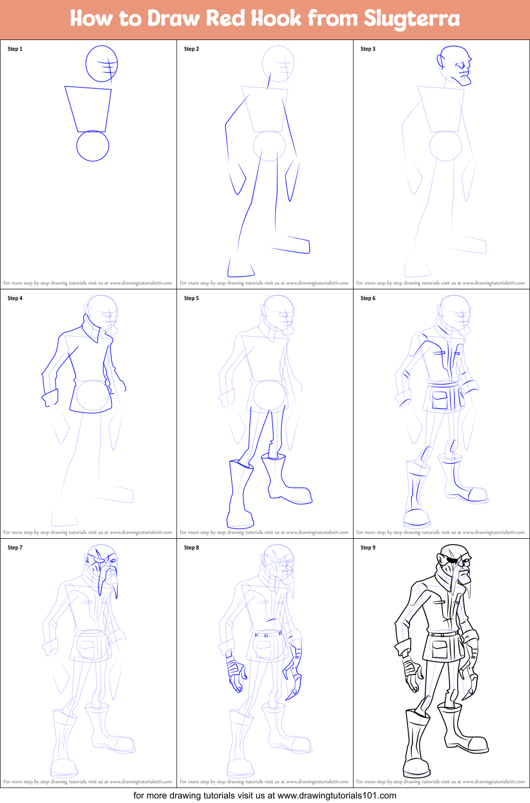 How to Draw Red Hook from Slugterra Printable Step by Step