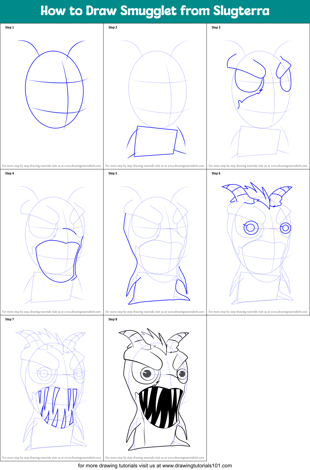 How to Draw Smugglet from Slugterra Printable Step by Step