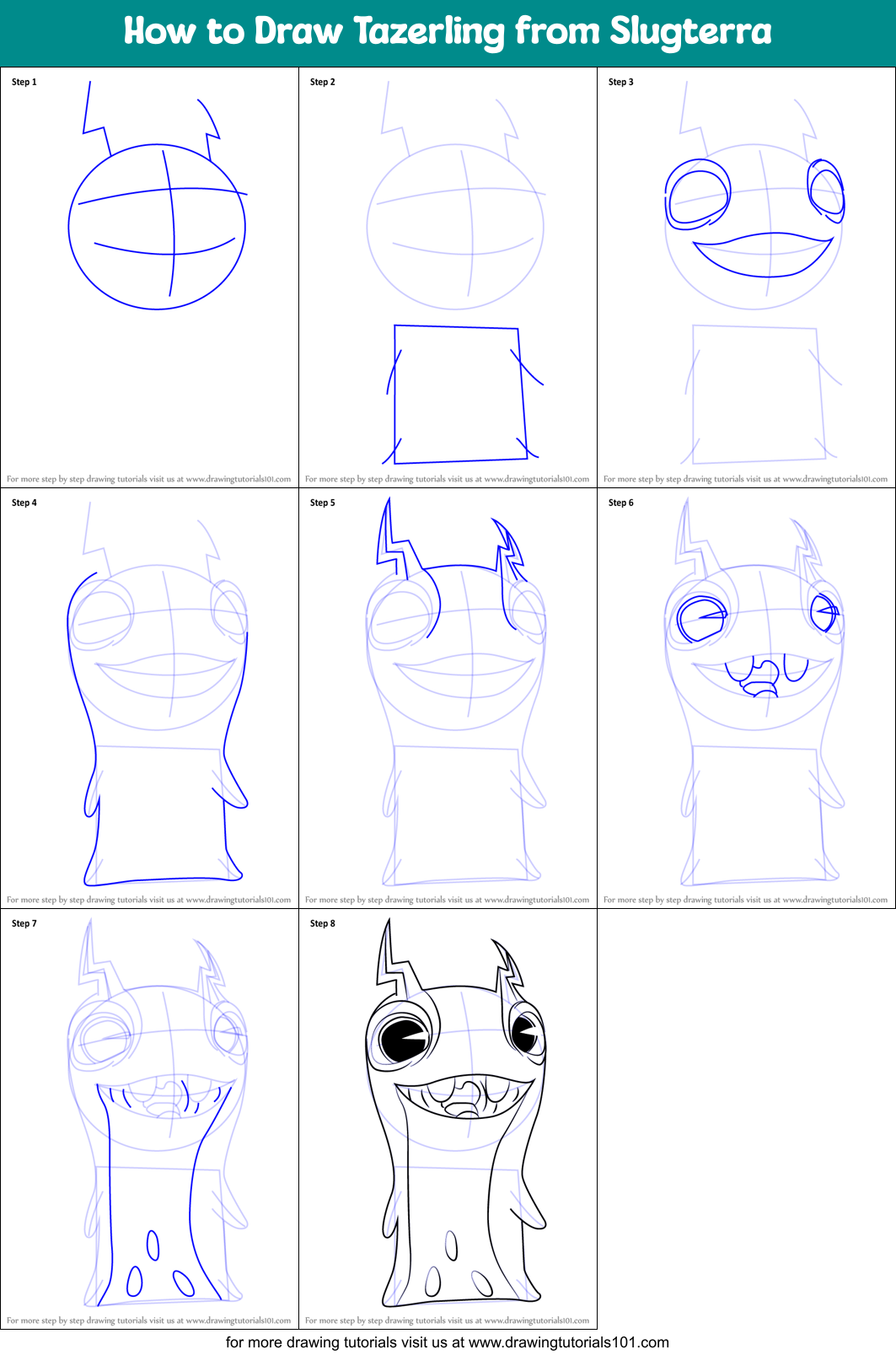 How to Draw Tazerling from Slugterra Printable Step by Step