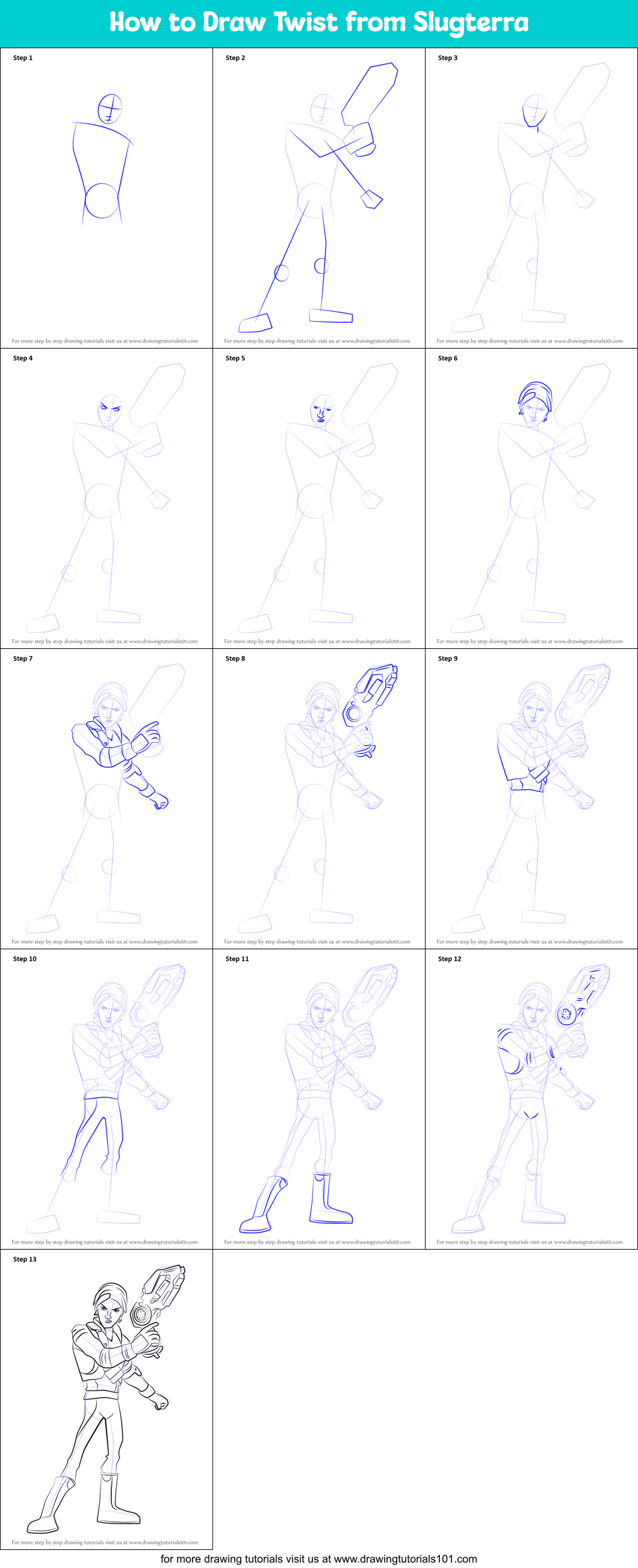 How to Draw Twist from Slugterra Printable Step by Step