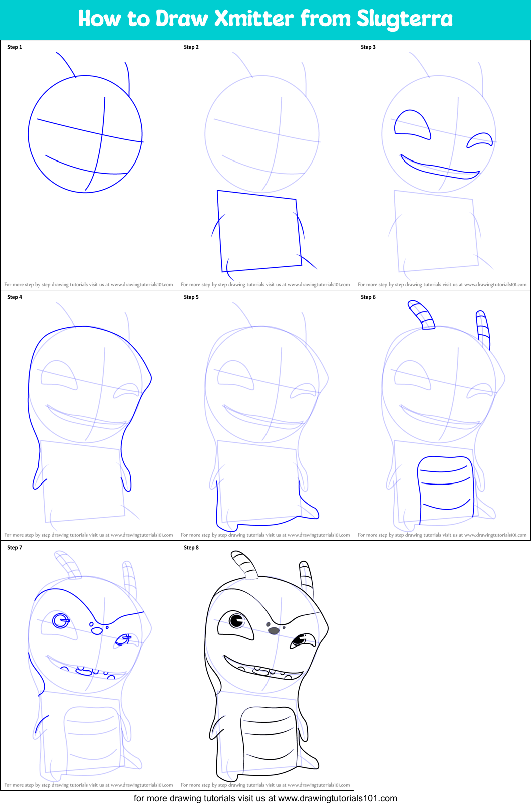 How to Draw Xmitter from Slugterra Printable Step by Step