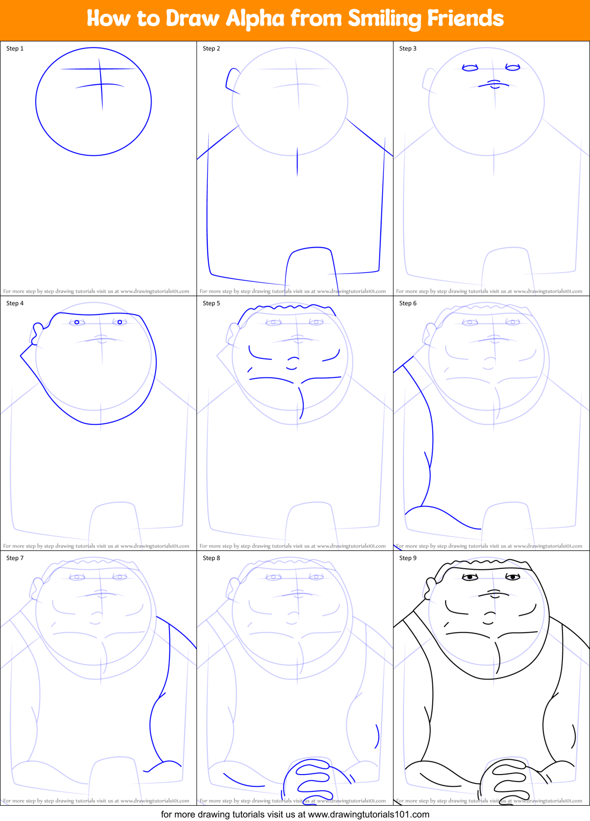 How to Draw Alpha from Smiling Friends Printable Step by Step