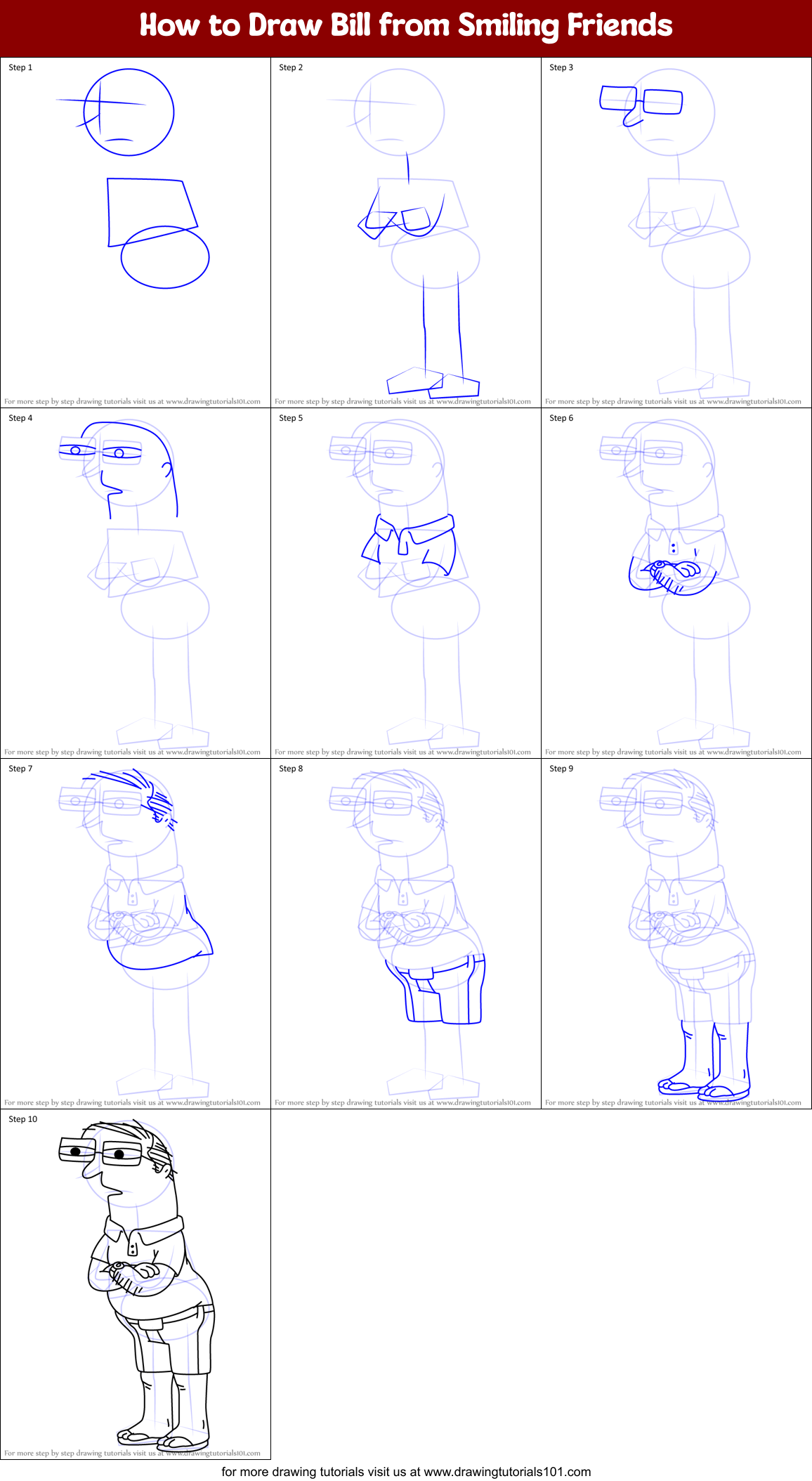 How to Draw Bill from Smiling Friends Printable Step by Step