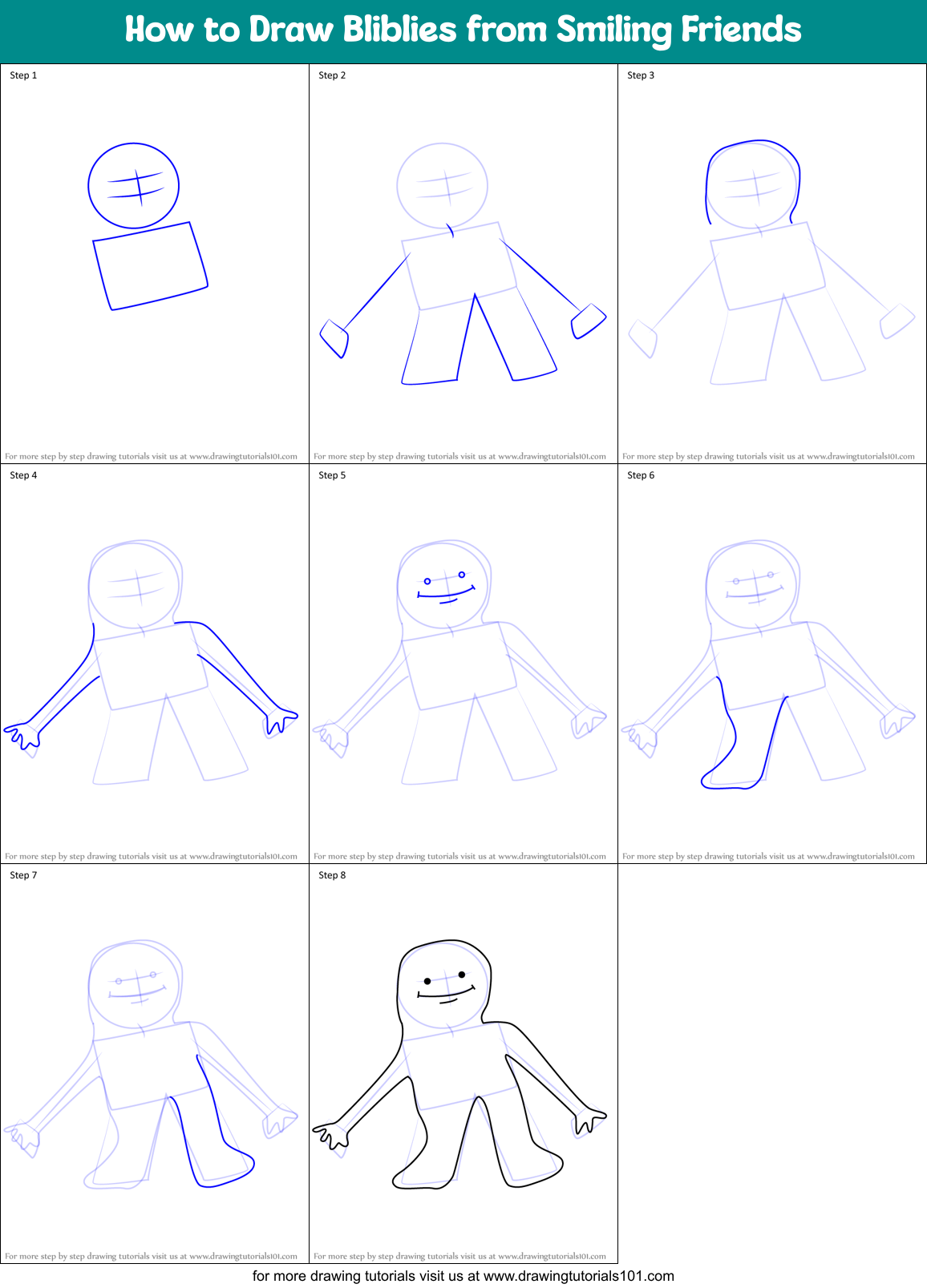 How to Draw Bliblies from Smiling Friends Printable Step by Step