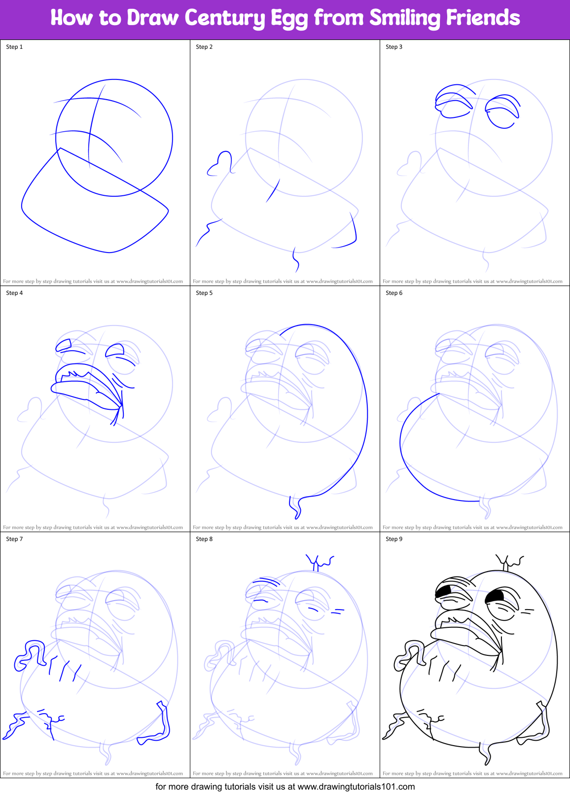 How to Draw Century Egg from Smiling Friends Printable Step by Step