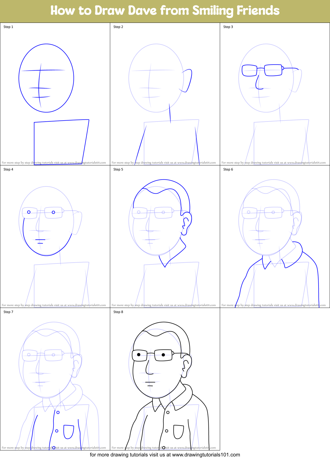 How to Draw Dave from Smiling Friends Printable Step by Step