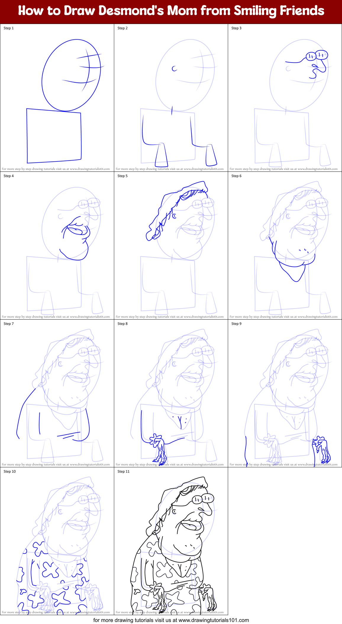 How to Draw Desmond's Mom from Smiling Friends Printable Step by Step