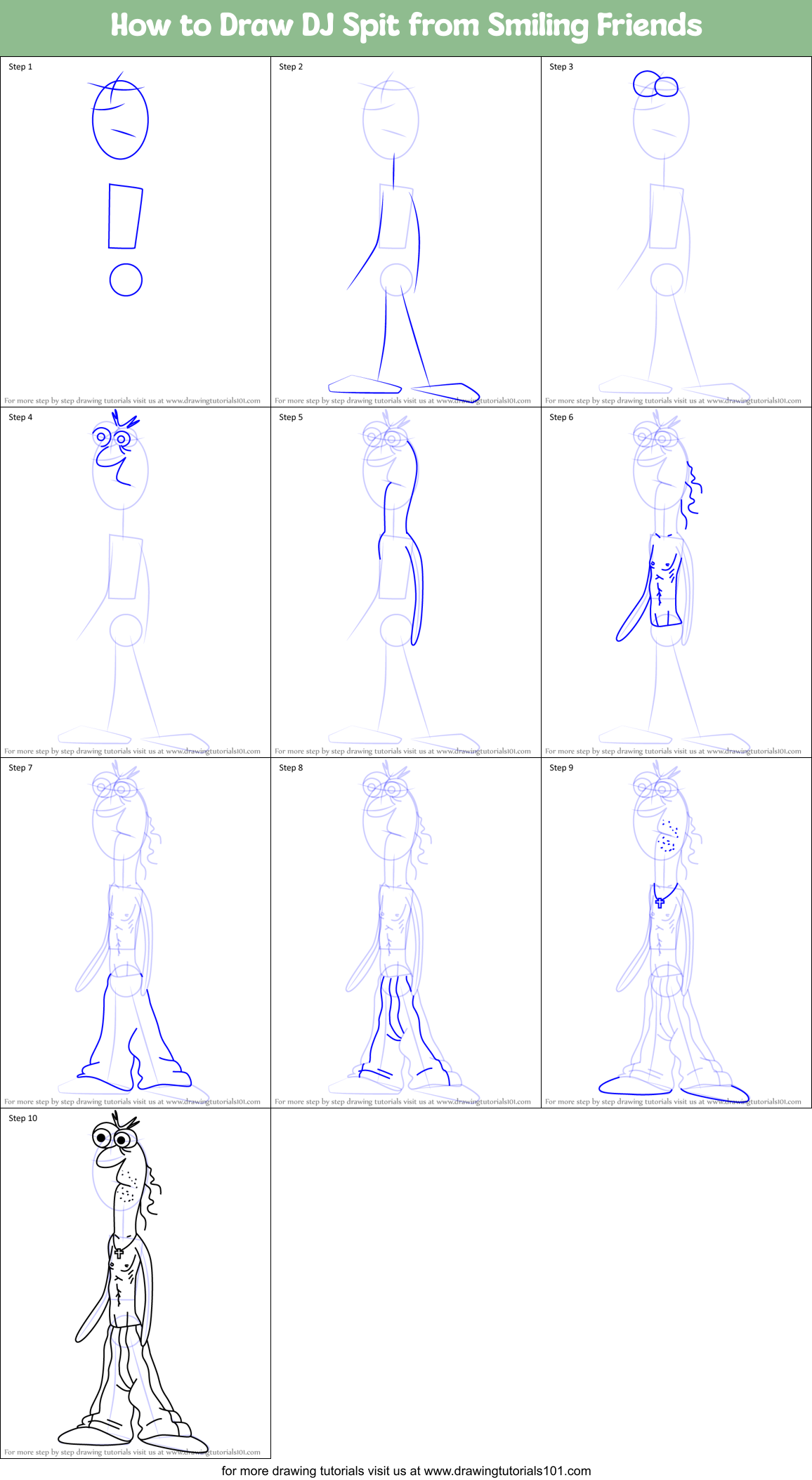 How to Draw DJ Spit from Smiling Friends Printable Step by Step