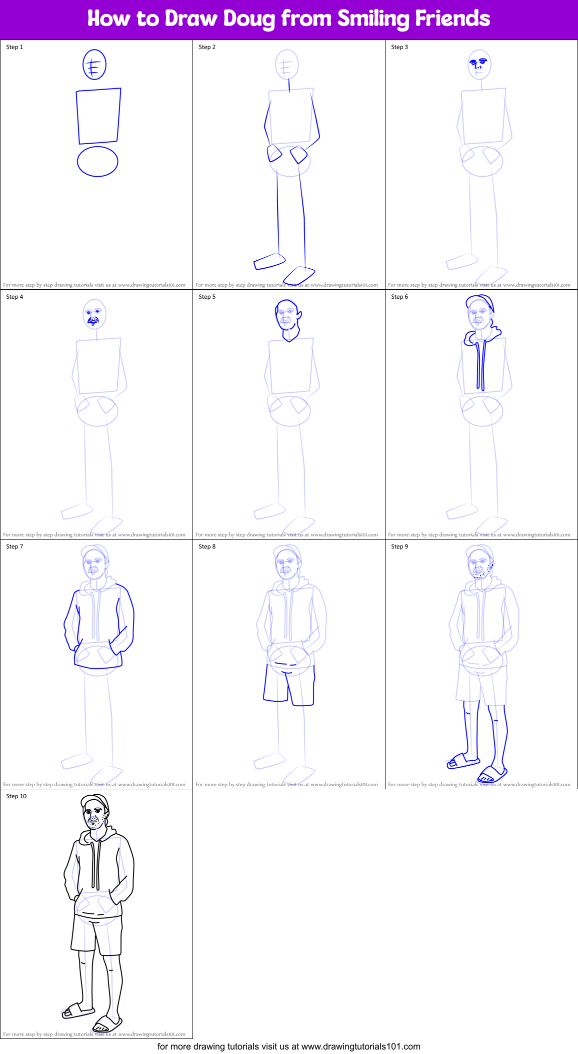 How to Draw Doug from Smiling Friends Printable Step by Step