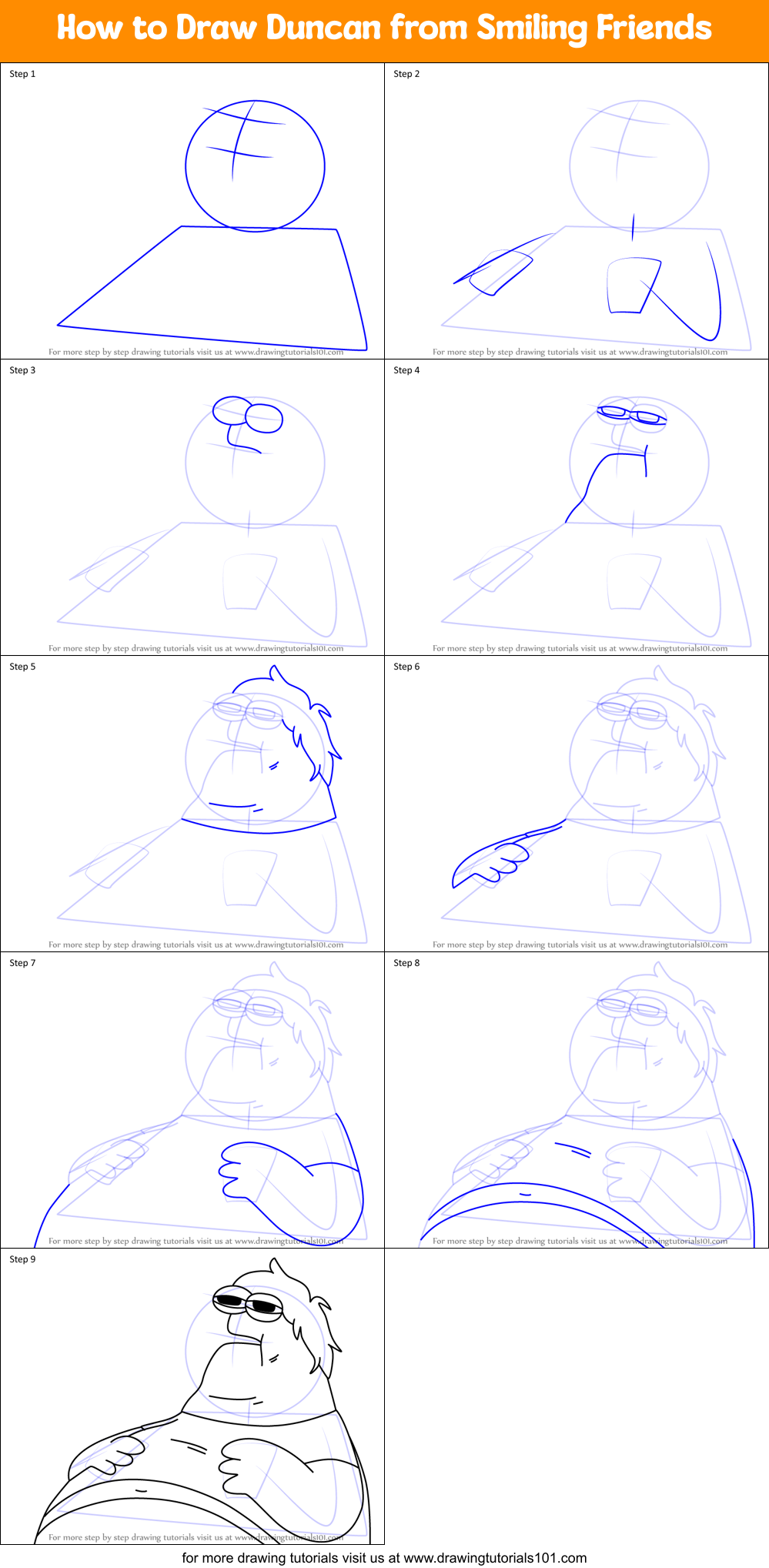 How to Draw Duncan from Smiling Friends Printable Step by Step