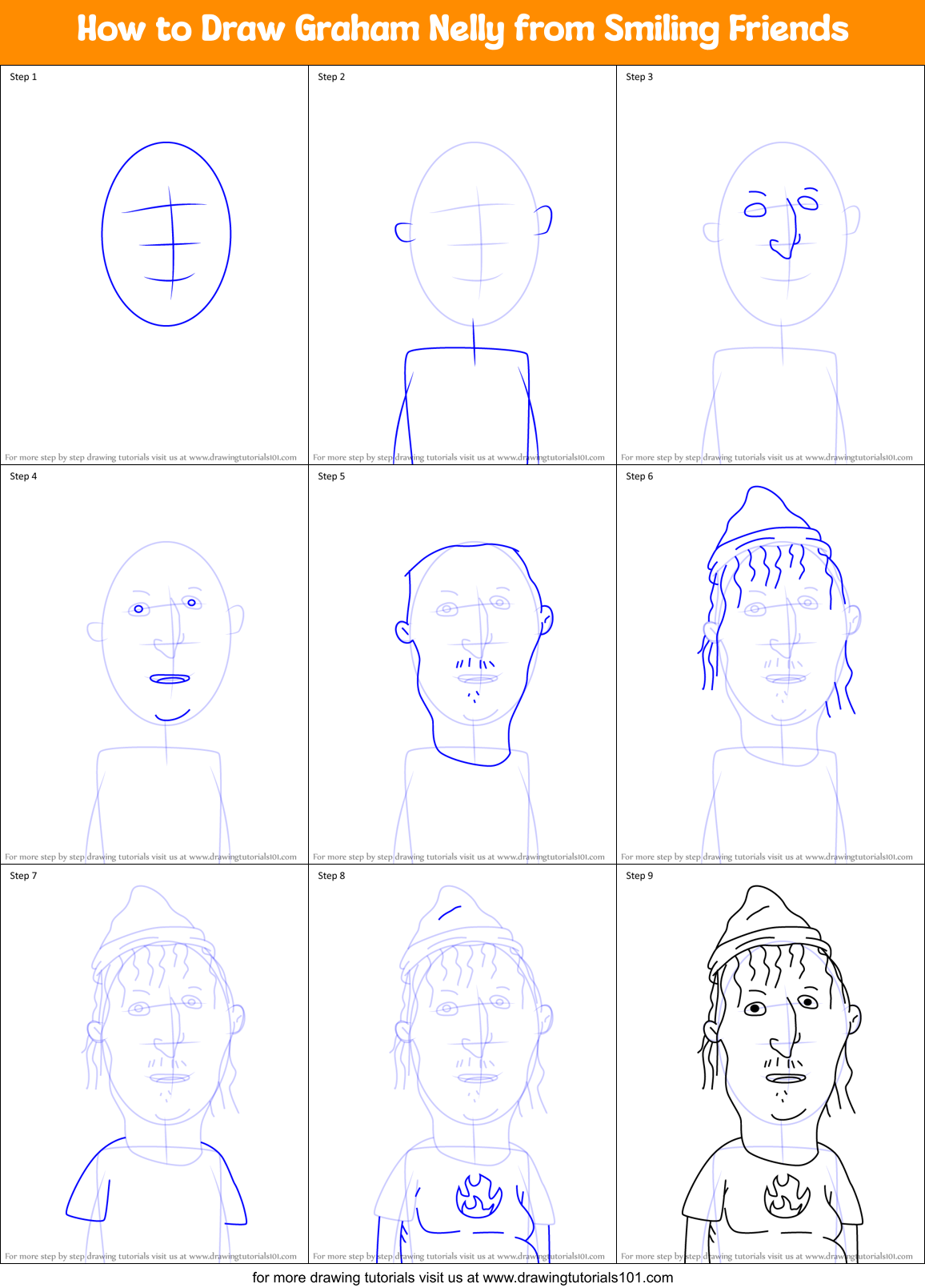 How to Draw Graham Nelly from Smiling Friends Printable Step by Step