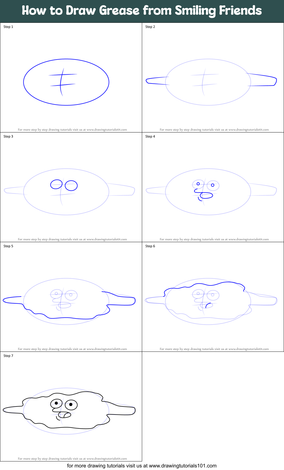 How to Draw Grease from Smiling Friends Printable Step by Step
