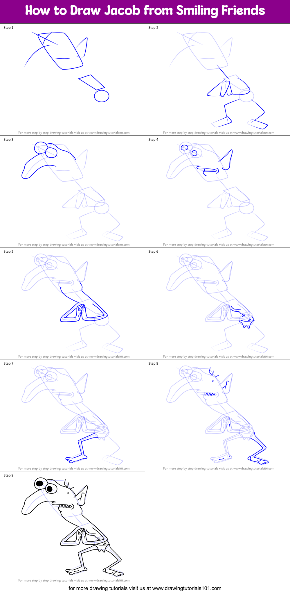 How to Draw Jacob from Smiling Friends Printable Step by Step