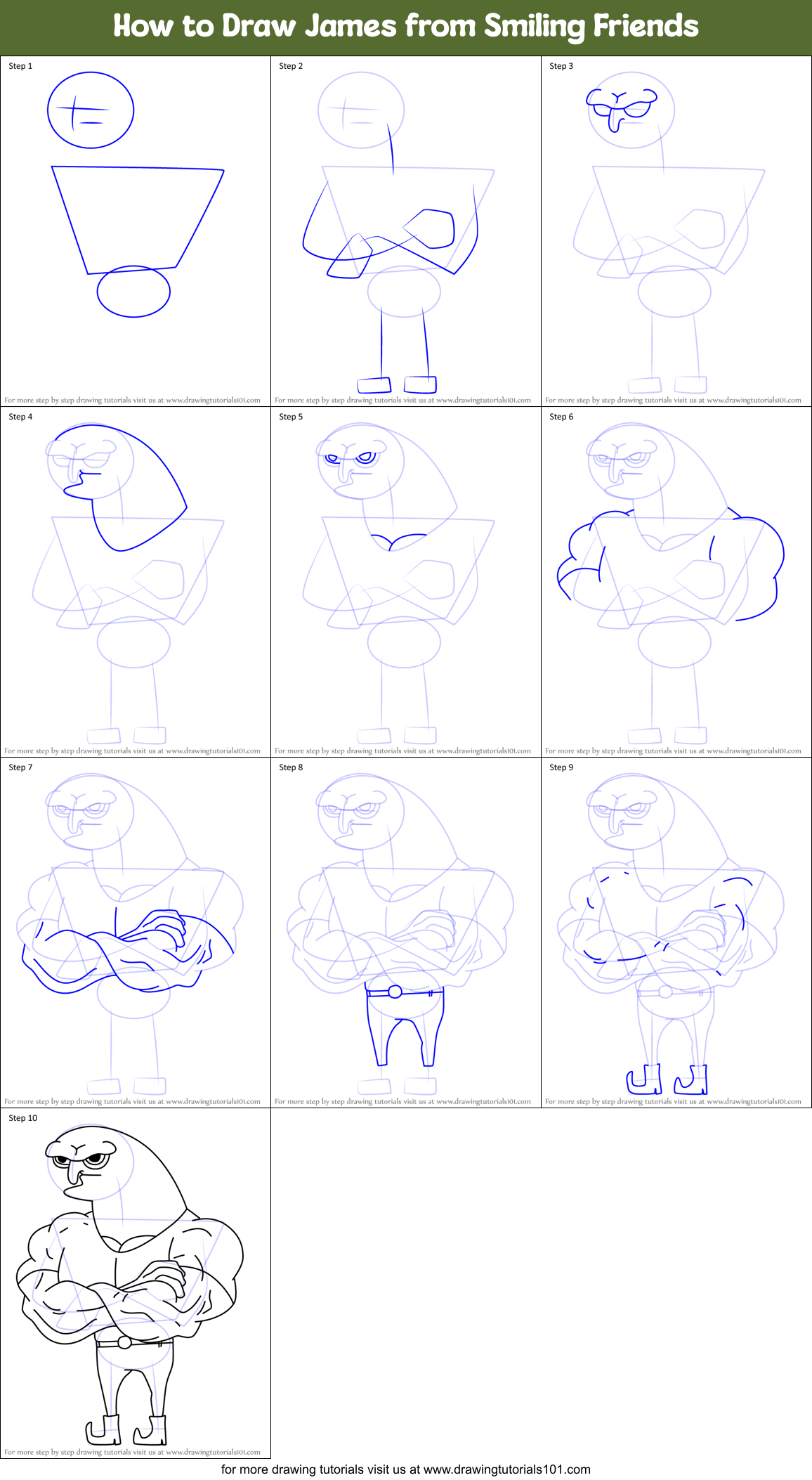 How to Draw James from Smiling Friends Printable Step by Step