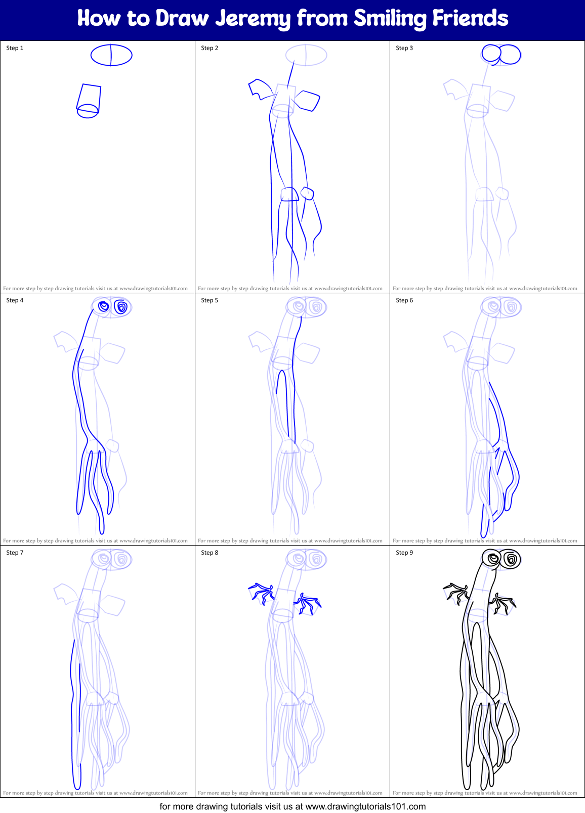 How to Draw Jeremy from Smiling Friends Printable Step by Step