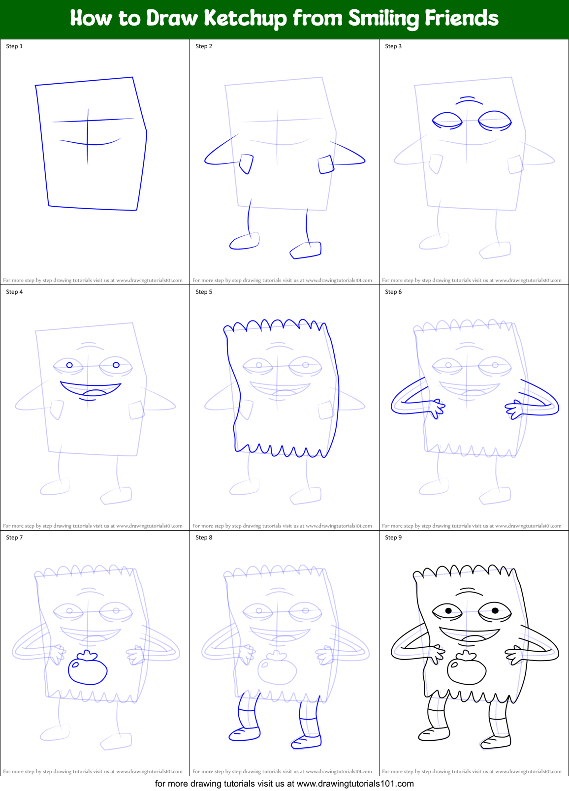 How to Draw Ketchup from Smiling Friends Printable Step by Step