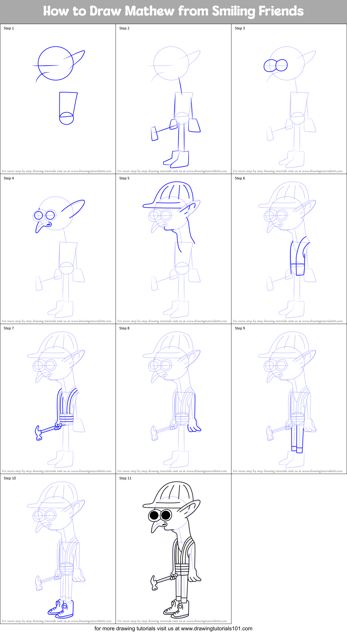 How to Draw Mathew from Smiling Friends Printable Step by Step