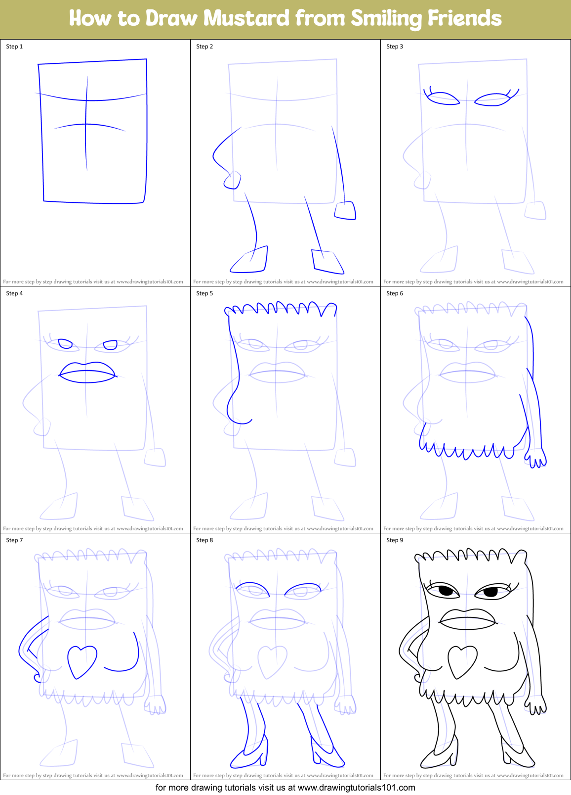 How to Draw Mustard from Smiling Friends Printable Step by Step