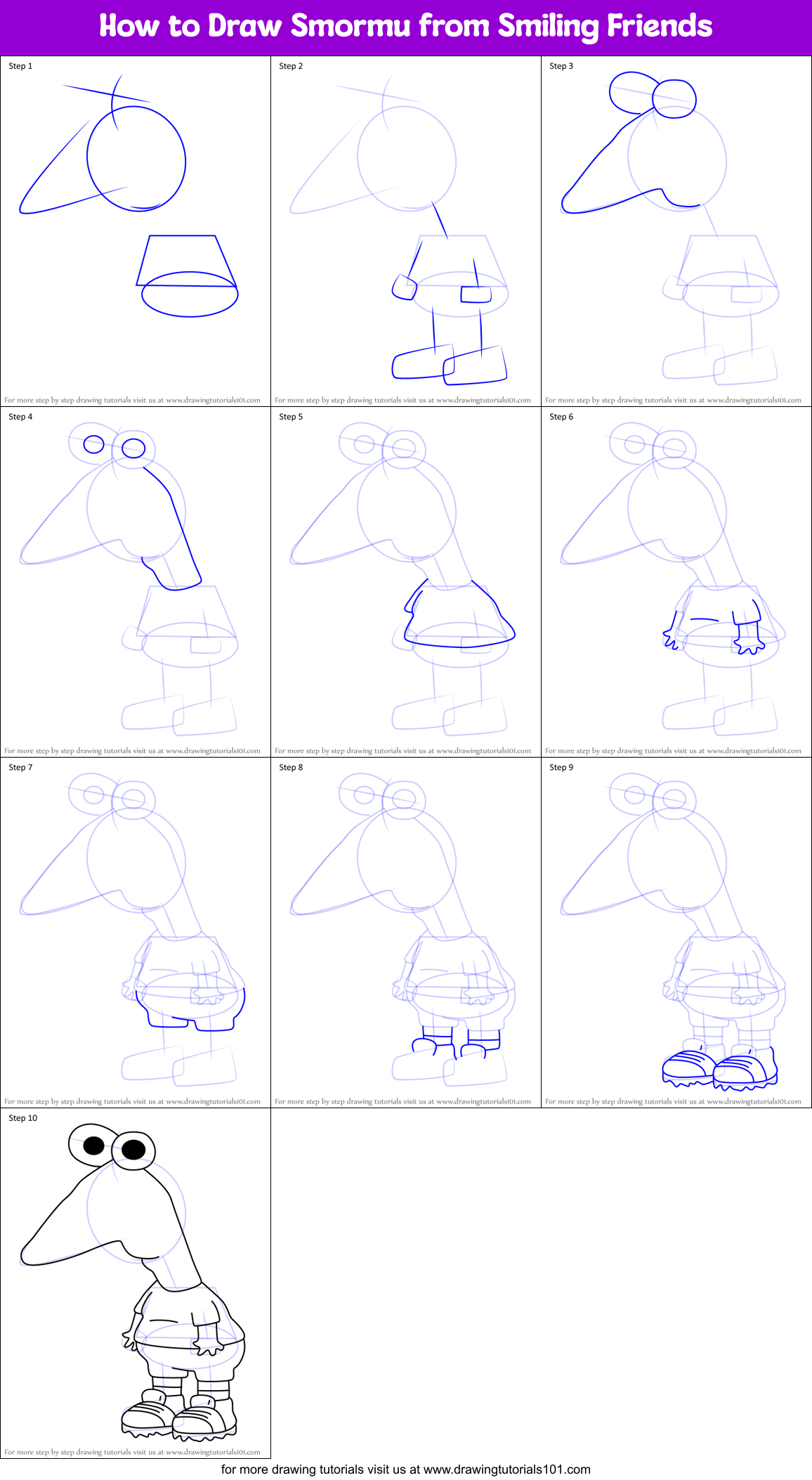 How to Draw Smormu from Smiling Friends Printable Step by Step