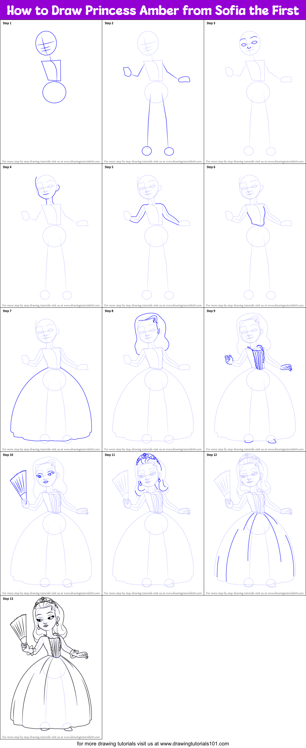 How to Draw Princess Amber from Sofia the First Printable Step by Step