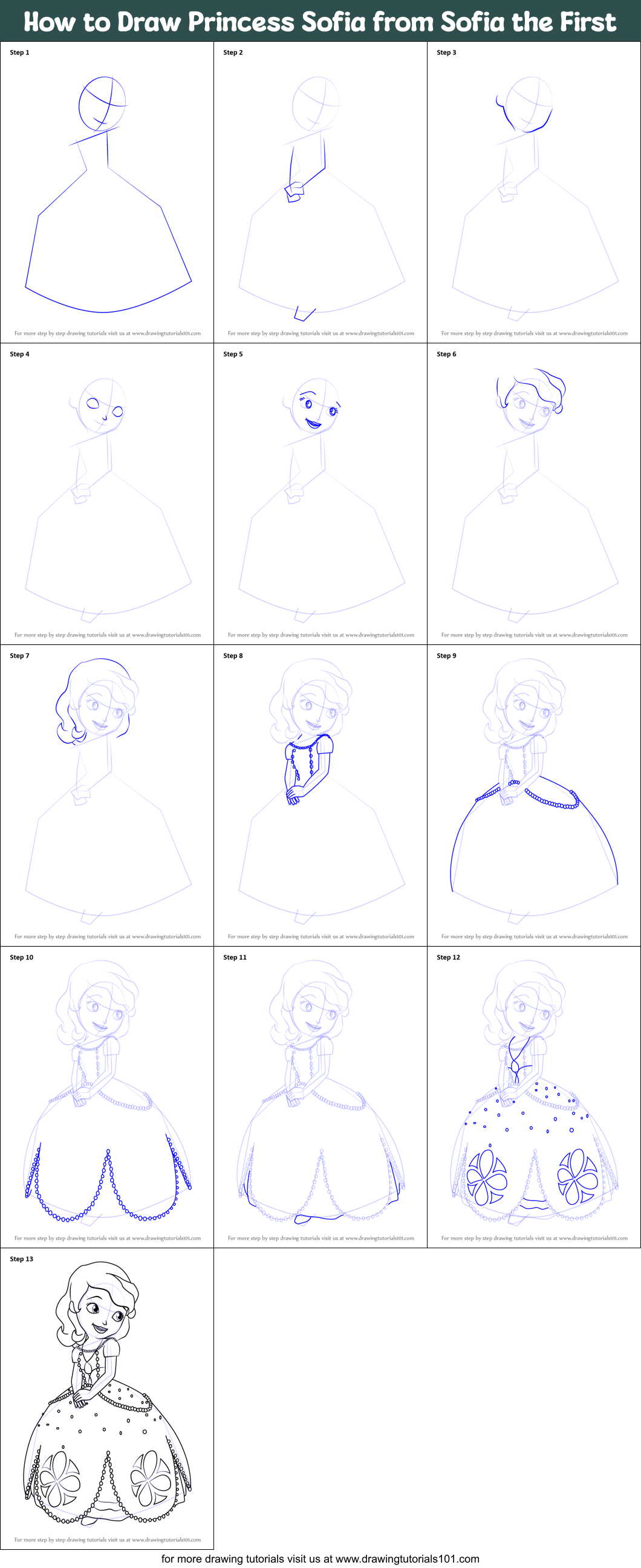 How to Draw Princess Sofia from Sofia the First printable step by step 