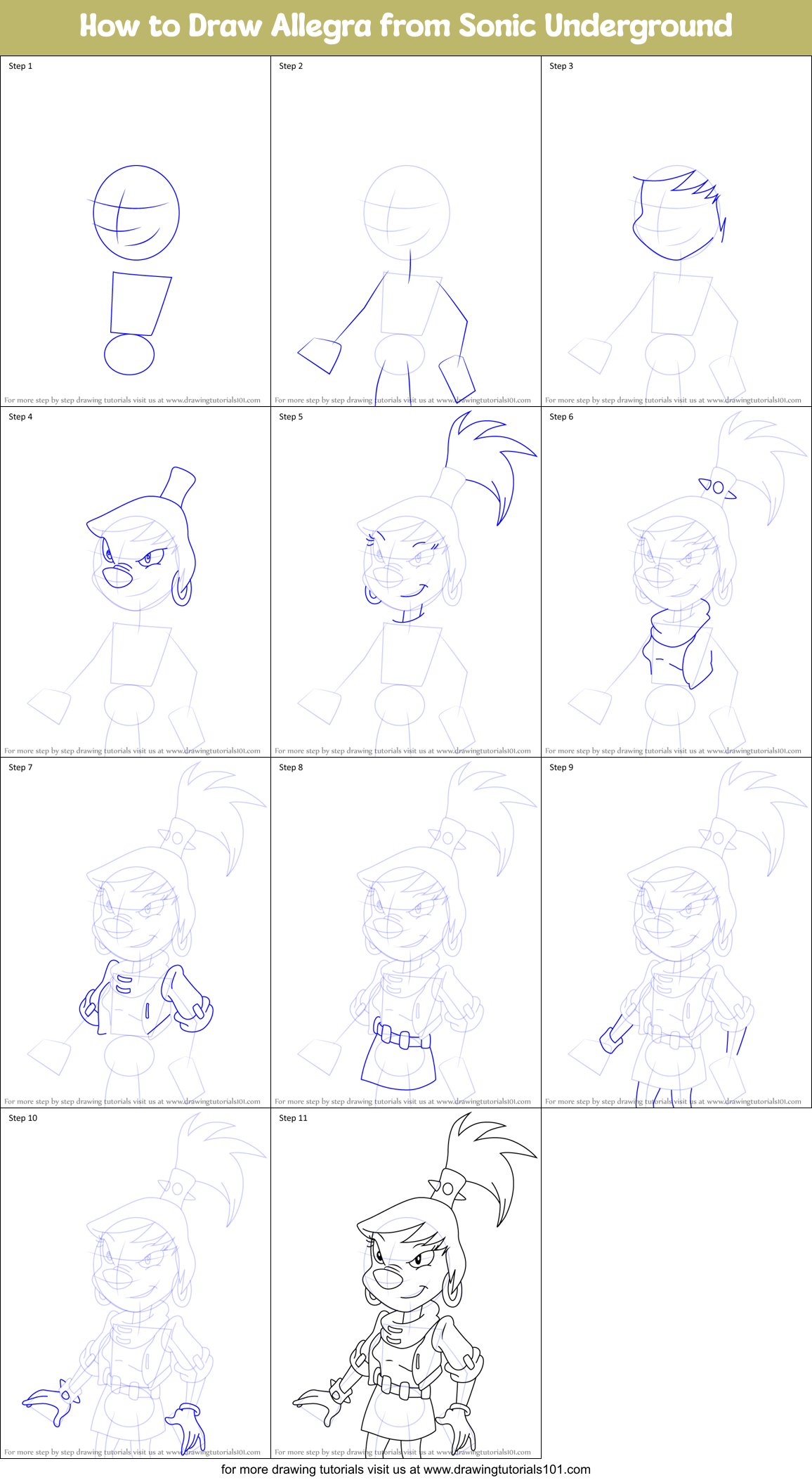 How to Draw Allegra from Sonic Underground Printable Step by Step
