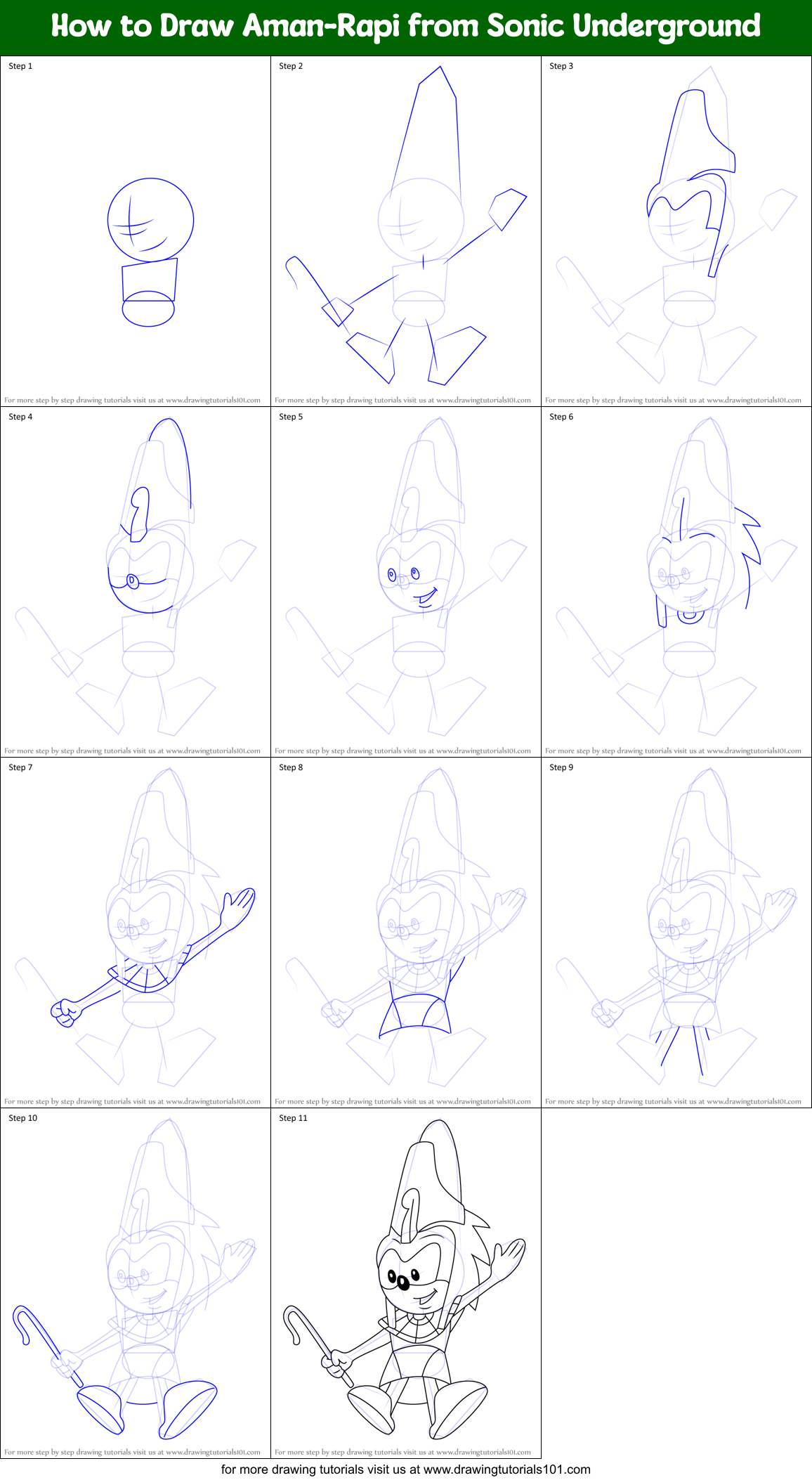 How to Draw Aman-Rapi from Sonic Underground Printable Step by Step