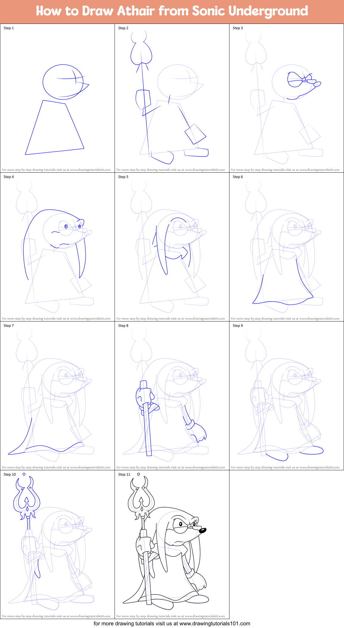 How to Draw Athair from Sonic Underground Printable Step by Step