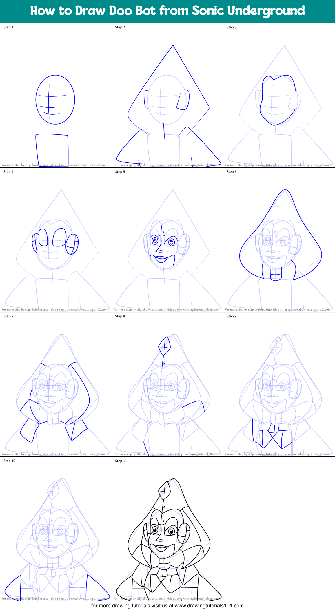 How to Draw Doo Bot from Sonic Underground Printable Step by Step