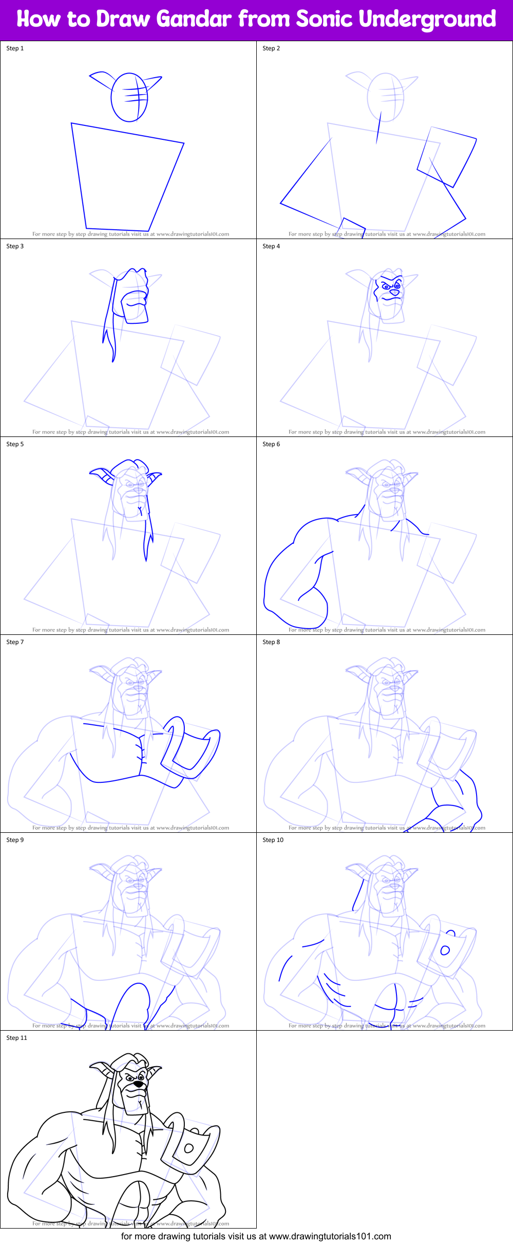 How to Draw Gandar from Sonic Underground Printable Step by Step