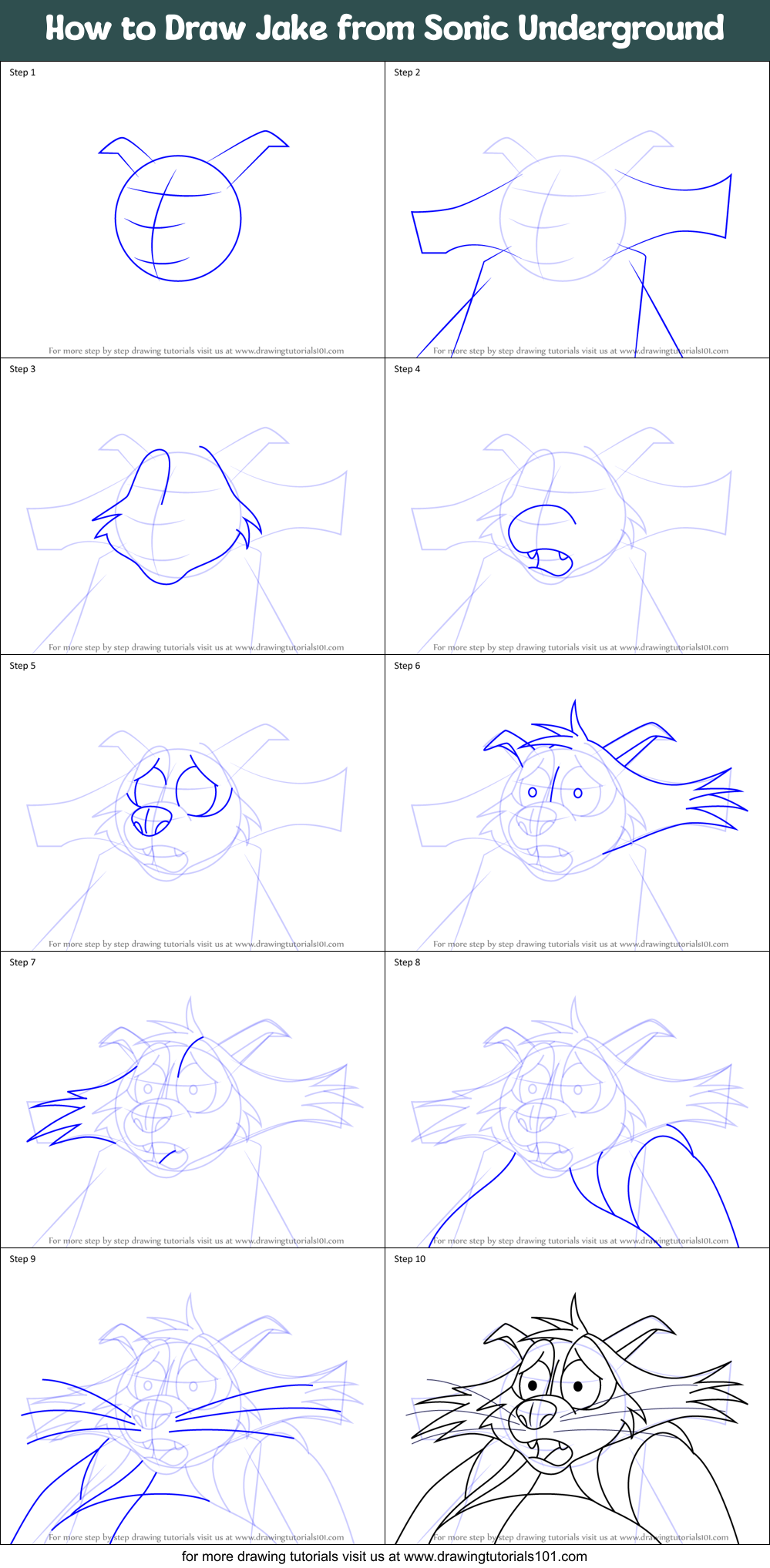 How to Draw Jake from Sonic Underground Printable Step by Step