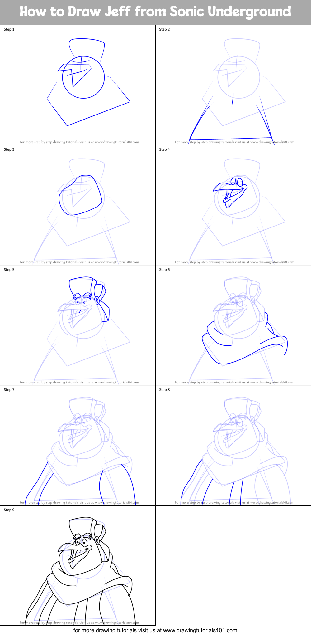 How to Draw Jeff from Sonic Underground Printable Step by Step