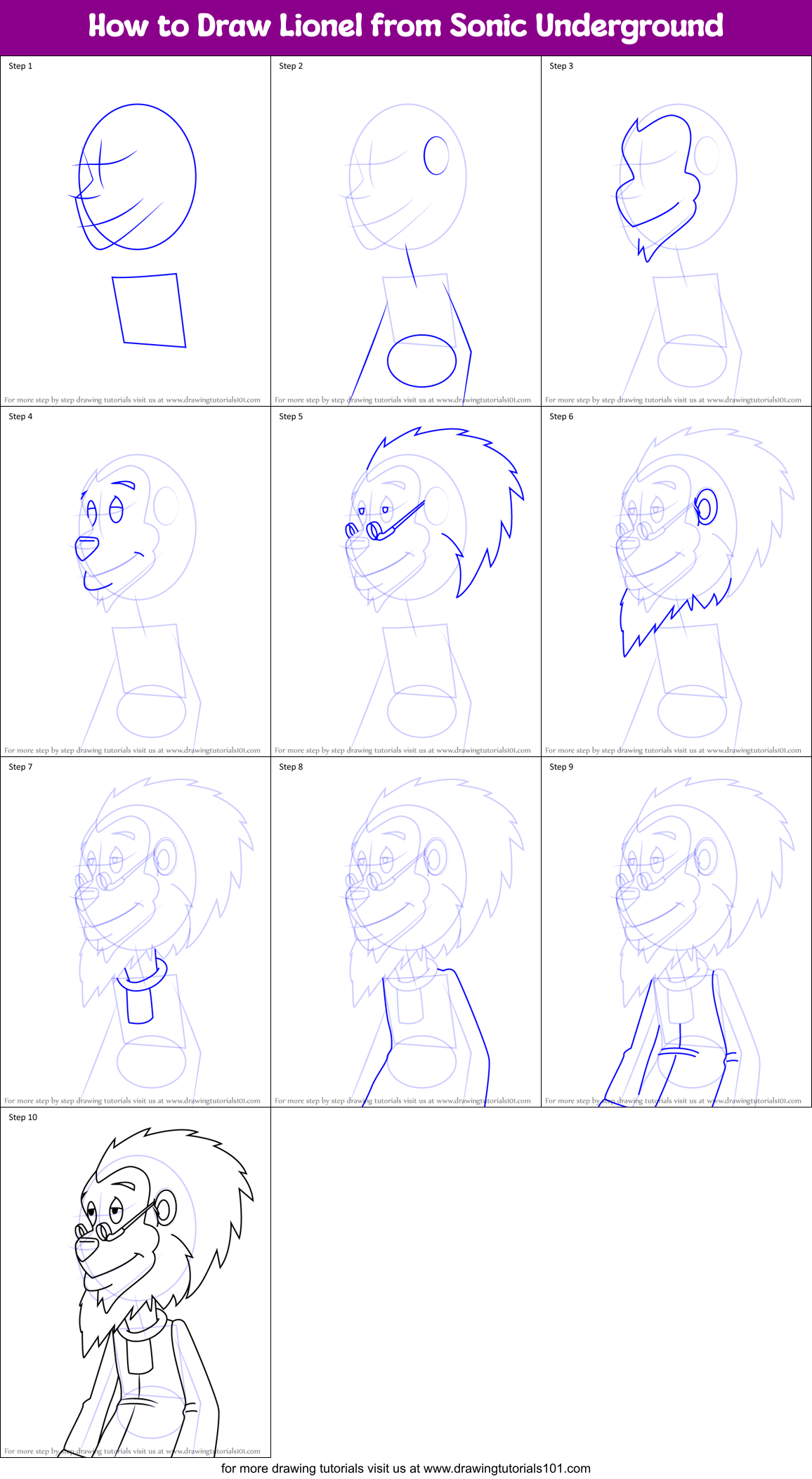 How to Draw Lionel from Sonic Underground Printable Step by Step