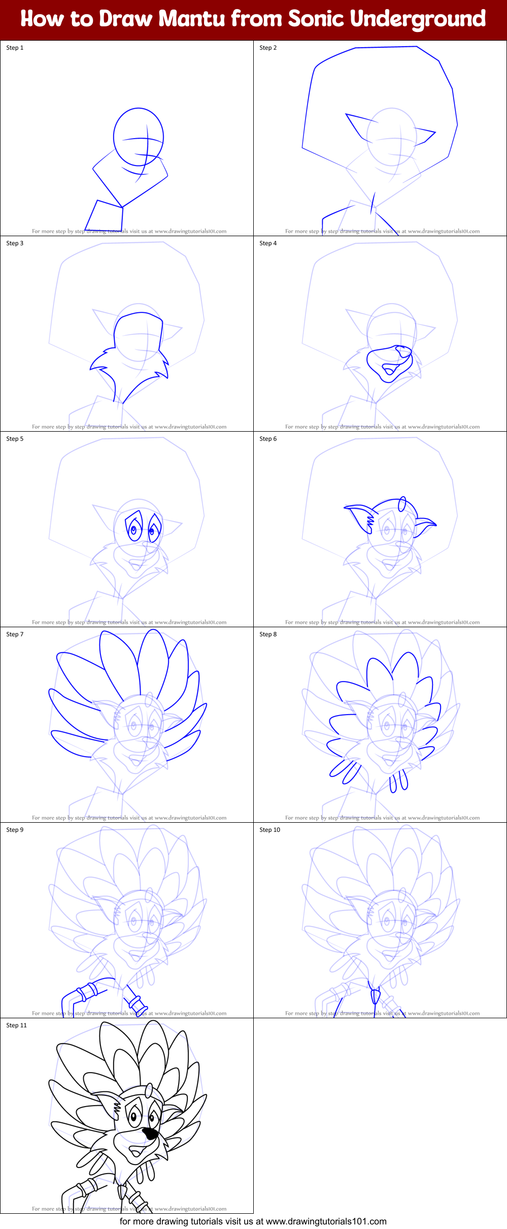 How to Draw Mantu from Sonic Underground Printable Step by Step
