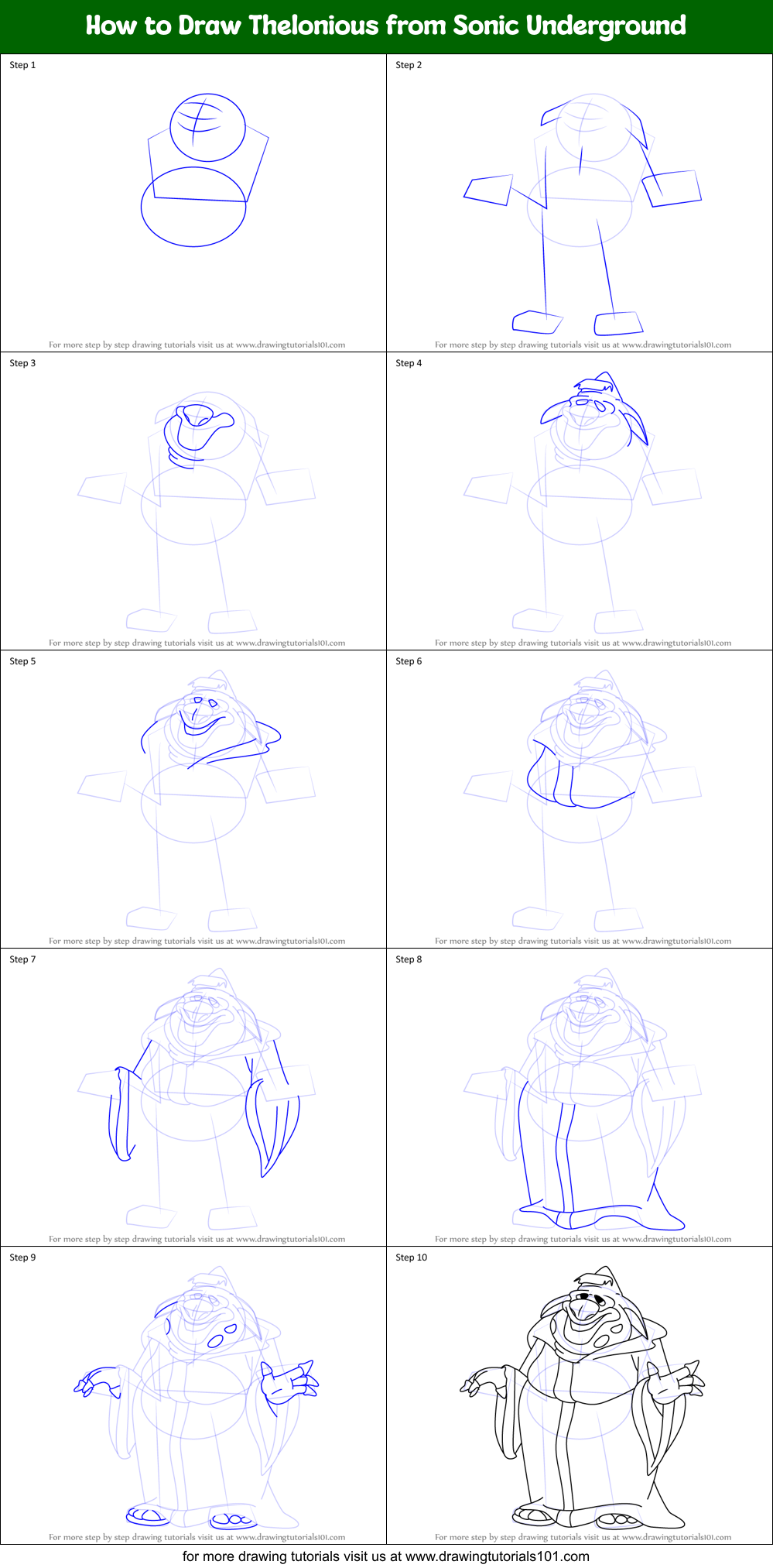 How to Draw Thelonious from Sonic Underground Printable Step by Step